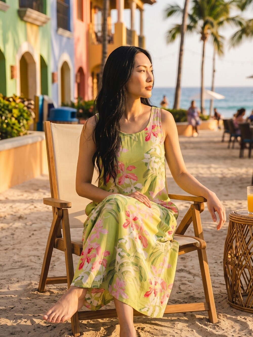 Nwot Tommy Bahama Sleeveless Lime Green Pink Orchid Tropical Resortwear Maxi